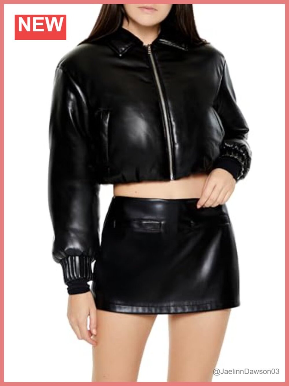 Faux Leather Cropped Bomber Jacket Zip-Up Long Sleeve Women's